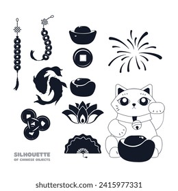 Vector collection of Chinese symbols elements on a white background.