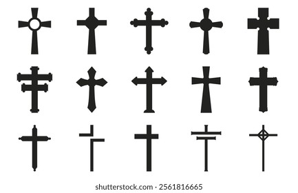 Vector collection of Christian crosses. Set of silhouettes of religious symbols.