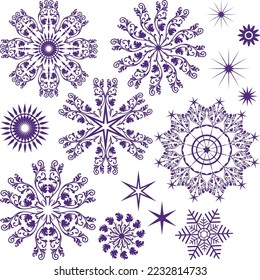 Vector collection christmas dark violet snowflakes  isolated on white 