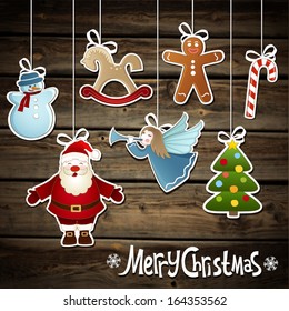 Vector collection of Christmas elements on a wooden background