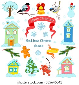 Vector collection of Christmas and Hew Year elements. Hand-drawn set.