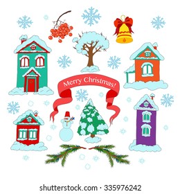 Vector collection of Christmas and Hew Year elements. Hand-drawn set.