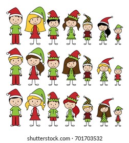 Vector Collection Of Christmas Or Holiday Style Stick Figures