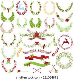 Vector Collection of Christmas Holiday Themed Laurels and Wreaths