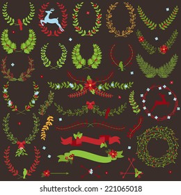 Vector Collection of Christmas Holiday Themed Laurels and Wreaths