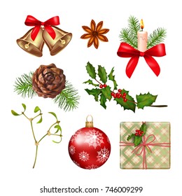 Vector collection of Christmas icons. Xmas objects isolated on white background