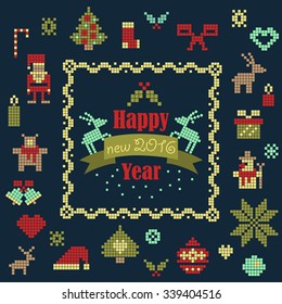Vector collection of christmas items. Santa Claus, Christmas tree,snowman