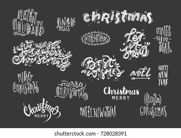 Vector collection of Christmas lettering in various styles.