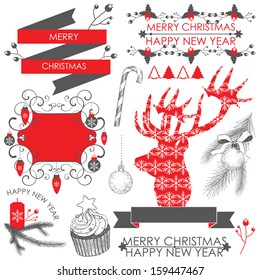 Vector collection of  Christmas and New year's elements and hand drawn illustrations. Vector holiday elements.