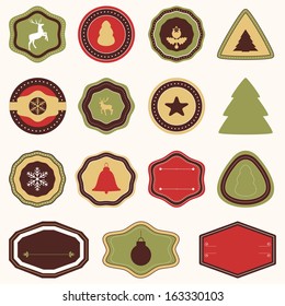 Vector collection of Christmas and New year's stickers and elements in retro colors.