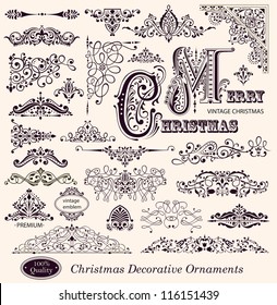 Vector collection of Christmas Ornaments and Decorative Elements: borders, frames