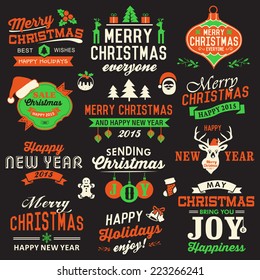 Vector collection of Christmas symbols, labels, icons, elements and decoration 