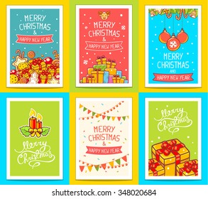 Vector collection of christmas templates with hand written text on bright background.Hand draw line art design for poster,flyer,brochure,template and greeting card. 