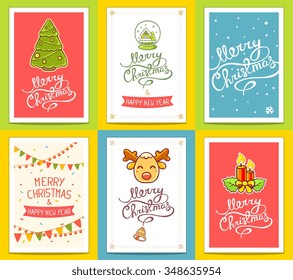Vector collection of christmas templates with hand written text on bright background.Hand draw line art design for poster,flyer,brochure,template and greeting card. 