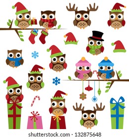 Vector Collection of Christmas Themed Owls