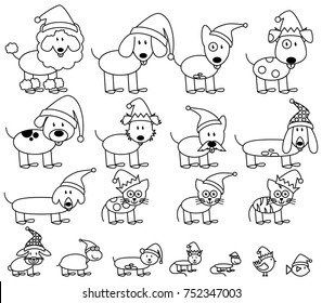 Vector Collection of Christmas Themed Stick Figure Pets