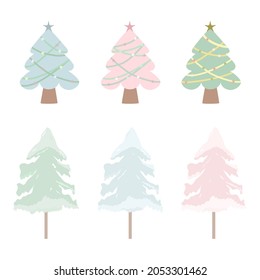Vector - Colección de árbol de Navidad en color pastel. El estilo es bastante banal en invierno. Se puede usar decorar cualquier tarjeta, web, impresión, papel, pegatina, paquete, imagen prediseñada.