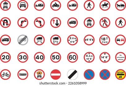 A vector collection of circular road traffic signs