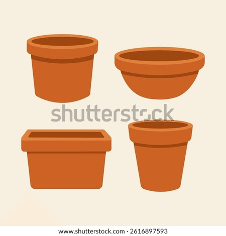 Vector collection of clay pots for house plants. An empty flower pot
