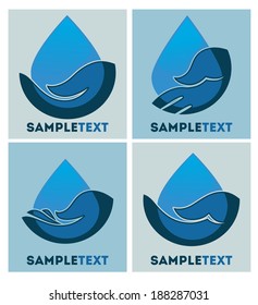 vector collection of clean  hands and fresh water drops icons and emblems