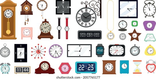 Vector collection of clocks in flat style.