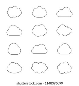 Vector Collection of Cloud Silhouettes, Outline Clouds, Graphic Art, Isolated on White Background Icons.