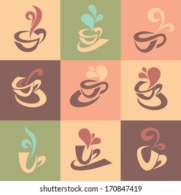 vector collection of coffee and tea icons  tags and banners in flat style