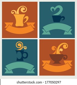 vector collection of coffee and tea icons tags and banners in flat style