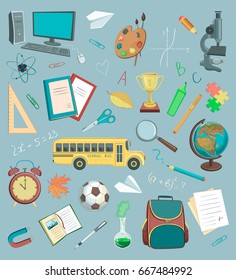 Vector collection of color drawings back to school. 