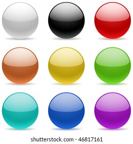 Colección vectorial de esferas brillantes de color aisladas en blanco.