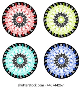 Vector collection of color mandalas.Contour spirograph, patterned design element, ethnic amulet. Doodling style.