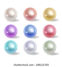 Vector collection of color pearls isolated on white background.