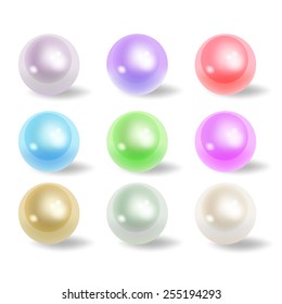 Vector collection of color pearls isolated on white background.