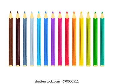 Vector collection of color pencils isolated on white background.