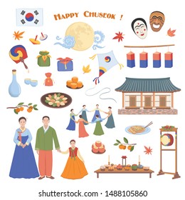 Vector collection of color sketches Korean Autumn Festival Chuseok