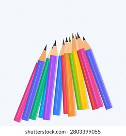 Vector collection of colored pencils arranged in a playful scattered composition