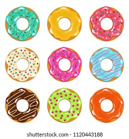 vector collection of colored realistic donuts on white background