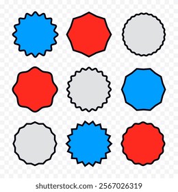 Vector collection of colorful abstract star shapes for stickers, price tags, banners.