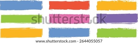 Vector collection of colorful and black horizontal brush strokes with textured edges, ideal for bold poster layouts, banners, or graphic backgrounds.