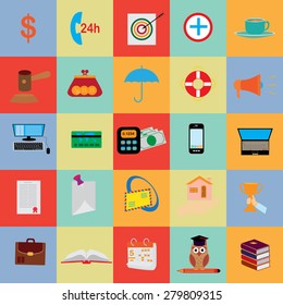 Vector collection of colorful business and finance icons. Design elements for mobile and web applications.