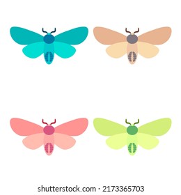 Vector collection, colorful butterfly insects. Decorative design. Isometric, flat style.