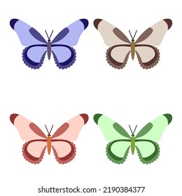 Vector collection, colorful butterfly insects. Decorative design. Isometric, flat style.