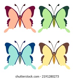 Vector collection, colorful butterfly insects. Decorative design. Isometric, flat style.