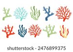 Vector collection of colorful corals. Underwater plants on white background 