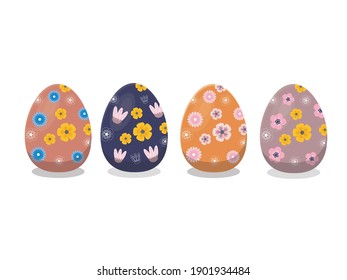 Vector collection of colorful easter eggs with flowers