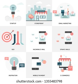 Vector collection of colorful flat business and finance icons. Design elements for mobile and web applications.