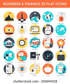 Vector Collection Of Colorful Flat Business And Finance Icons. Design Elements For Mobile And Web Applications.