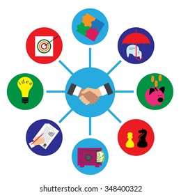 Vector collection of colorful flat business and finance icons. 