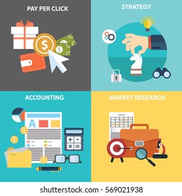 Vector collection of colorful flat business, design and finance icons. Design elements for mobile and web applications