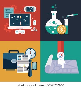Vector collection of colorful flat business, design and finance icons. Design elements for mobile and web applications